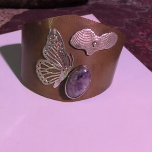 Silver and Brown Butterfly Cuff Bracelet